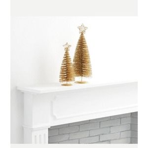 Gold glitter bottlebrush tree set with star 10" & 14" Christmas or all year deco